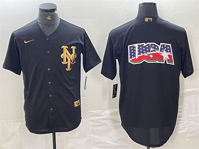 Men's New York Mets Black Team Big Logo Cool Base Stitched Baseball Jersey Men's New York Mets Black Team Big Logo Cool Base Stitched Baseball Jersey